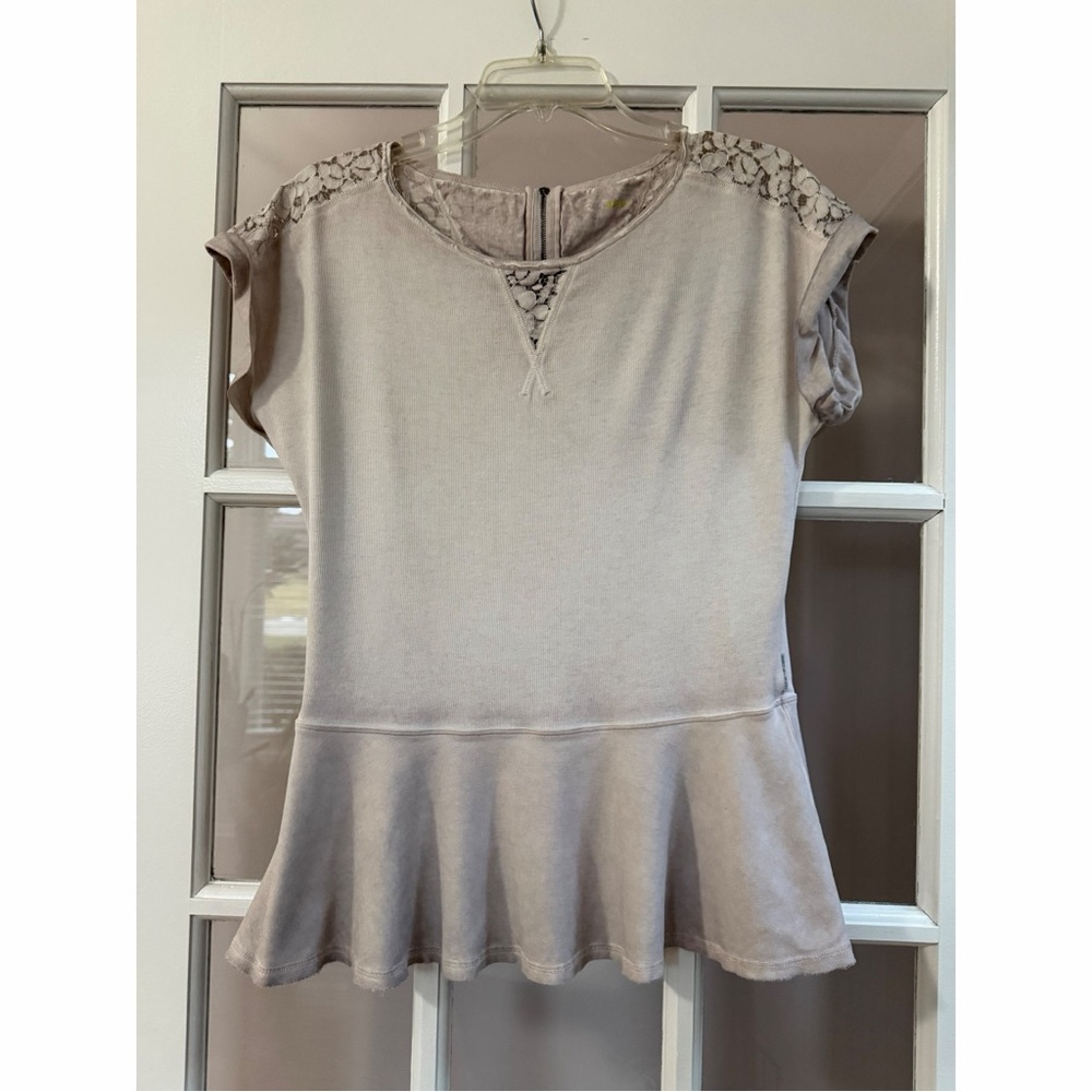 Marc Cain Sports Gray Short Sleeve Lace Peplum Top